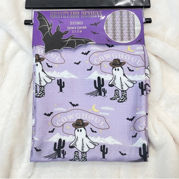 Other - NEW Halloween Cute Purple‎ Fabric Shower Curtain Ghost Cowboy Boots Western